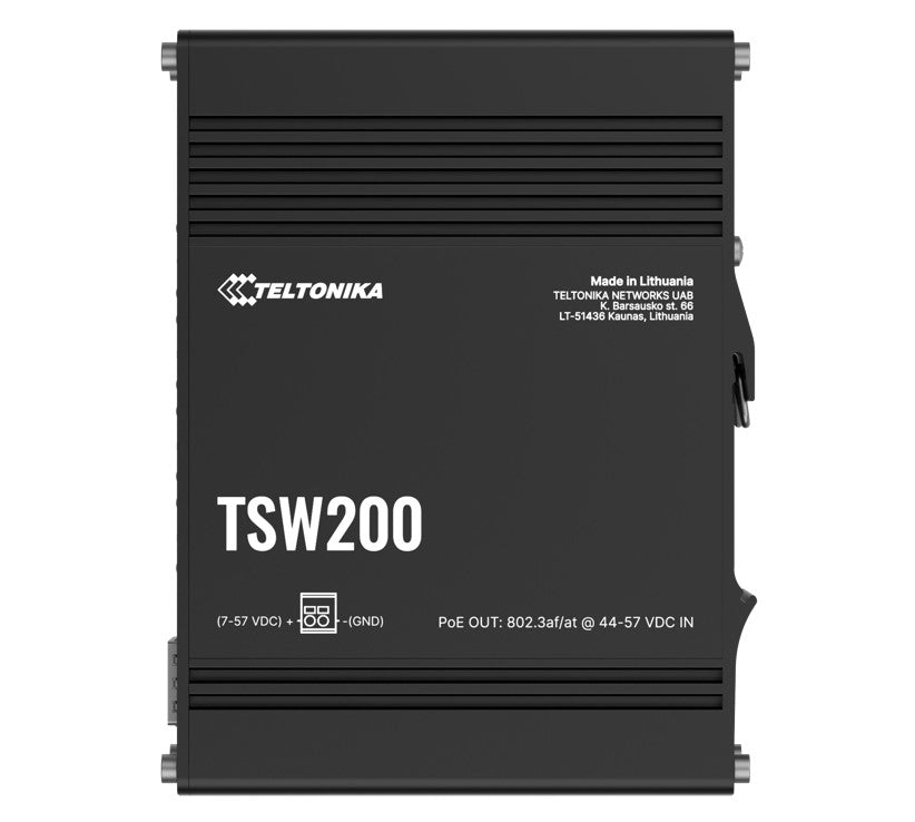 Teltonika TSW200 Industrial PoE+ Ethernet Switch, 2x SFP Ports, 8x PoE+ Ports with speeds up to 1000 Mbps, Power Up to 240 W,