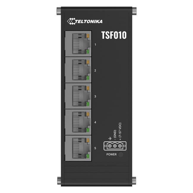 Teltonika TSF010 Flat Ethernet Switch, 3-Pin Power Input, Flat and Compact Design, Plug-and-Play, 7-57 VDC, PSU excluded