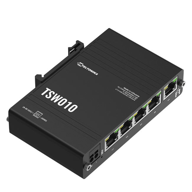 Teltonika TSW010 DIN Rail Ethernet Switch, 5x Ethernet Ports with speeds of up to 100 Mbps, Integrated DIN Rail Bracket, Plug and Play, PSU excluded By Teltonika - Buy Now - NZ $73.78 At The Tech Geeks New Zealand