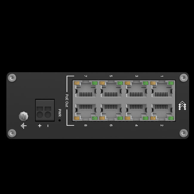 Teltonika TSW040 - 8-port PoE+ Switch (7-57 VDC, or 44-57 VDC for PoE-out) Integrated DIN Rail Bracket - 10/100 Mbps, support (4)