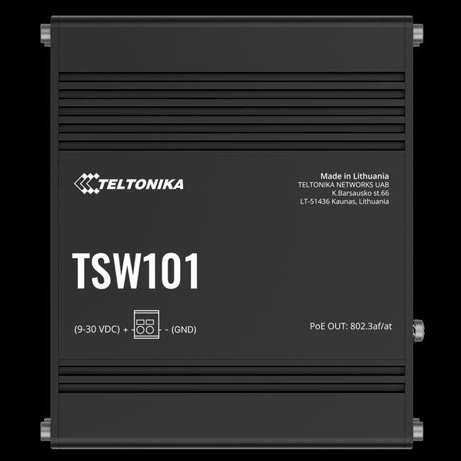 Teltonika TSW101 Automotive POE+ Switch, 4x PoE Ports, 5 x Gigabit Ethernet Ports with speeds of up to 1000 Mbps, PSU exclude