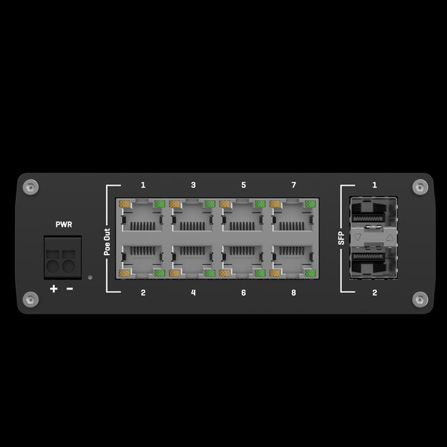 Teltonika TSW200 Industrial PoE+ Ethernet Switch, 2x SFP Ports, 8x PoE+ Ports with speeds up to 1000 Mbps, Power Up to 240 W, (3)